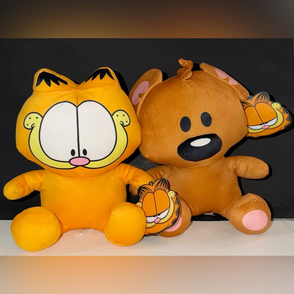 Cartoon Cat and Dog Plush Toy Duo - Orange and Brown